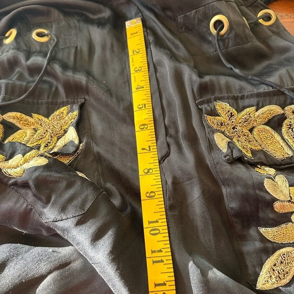 Ginebra Prive Irina Silk Jumpsuit SZ SM Black Bullion‎ Tiger Embroidery